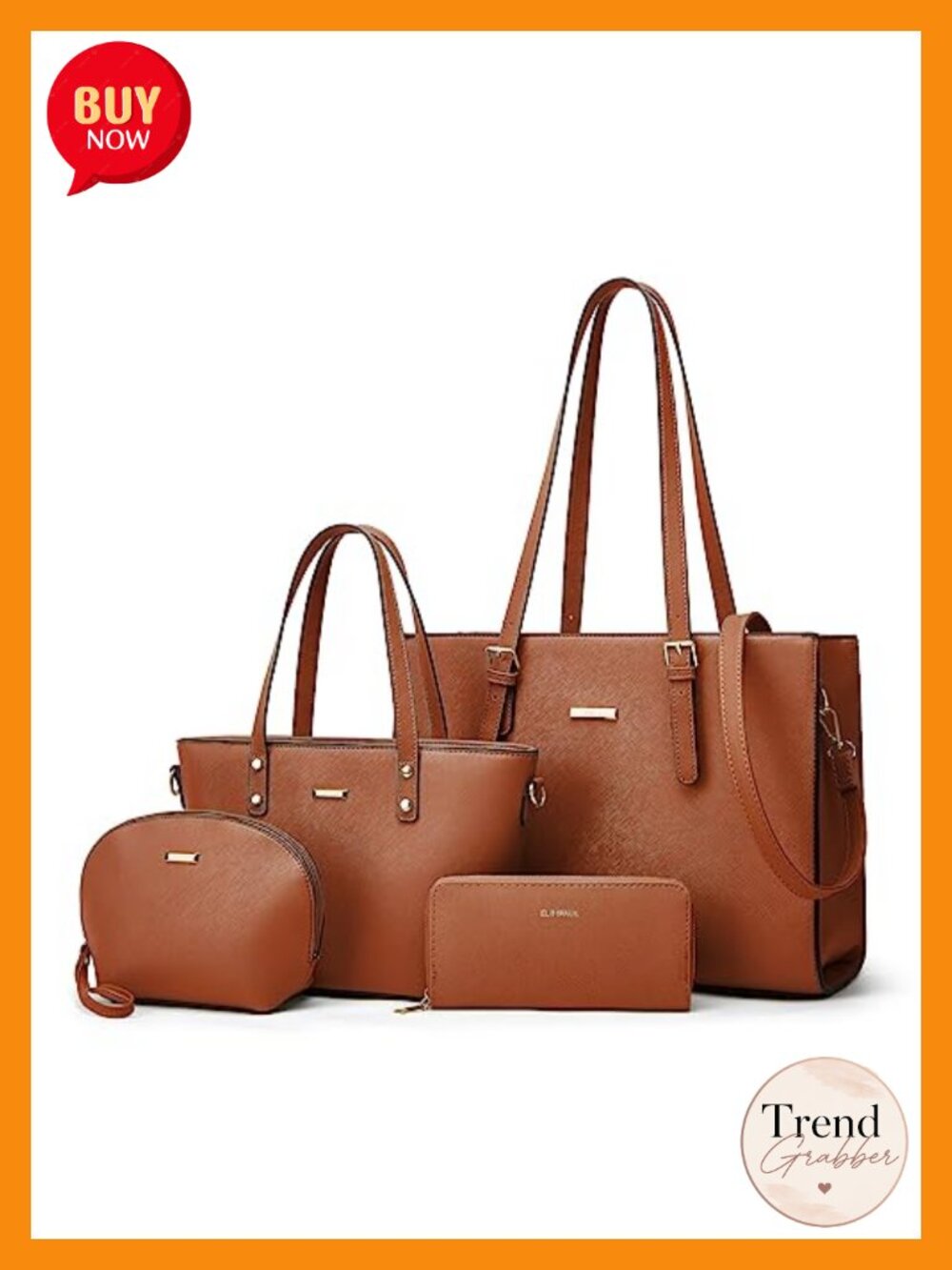 Faux Leather Tote Bag Set with Crossbody & Cosmetic Bags, Top Handle Satchel